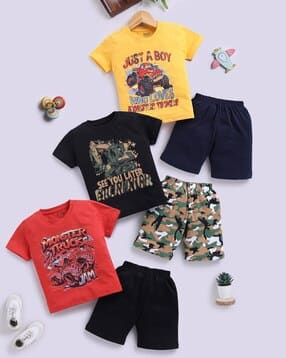 Boys Pack of 3 Printed T-Shirts & Shorts sets-image-47