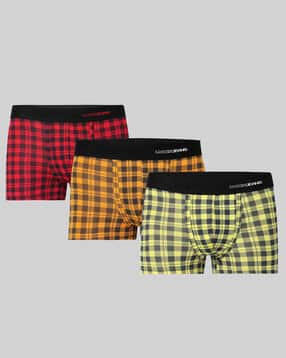 underjeans by spykar Men Pack of 3 Checked Trunks with Logo Waistband-picture-33