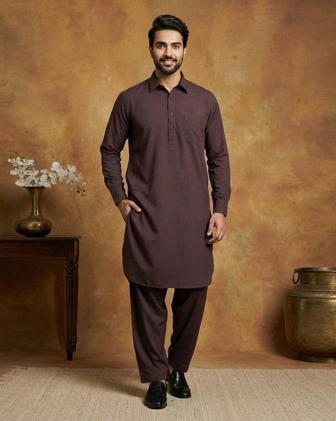 Jompers Shirt collar Regular Pathani Kurta With Salwar