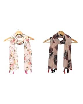 stole villa Women Pack of 2 Floral Print Scarves with Tassels-picture-45