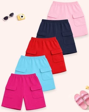 kuchipoo Girls Pack of 5 Regular Fit Cargo Shorts with Elasticated Waist-picture-43