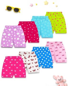 kuchipoo Girls Pack of 8 Printed Regular Fit Shorts with Elasticated Waist-picture-25