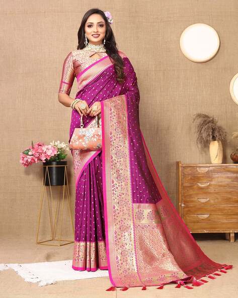 Nyrika Women Printed Banarasi Silk Saree with Tassels