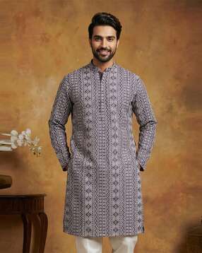 jompers Geometric Print Silk Blend Straight Kurta-picture-16