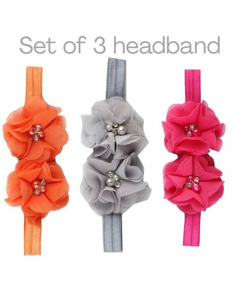 Neska Moda Girls Set Of 3 Floral Hair Bands