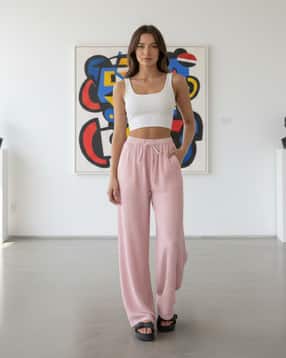 Women Relaxed Fit Flat-Front Pants