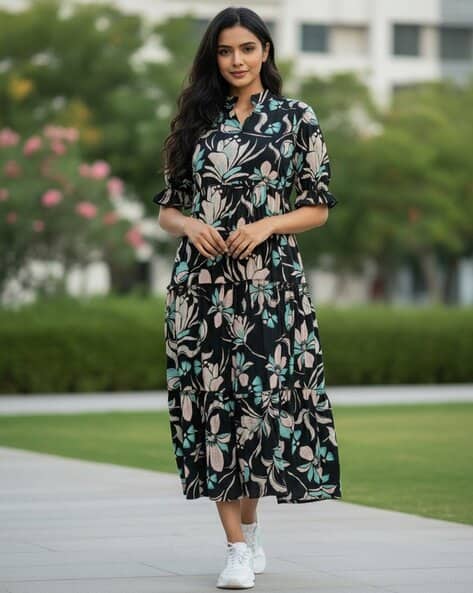 Revangi Women Floral Fit and Flare Dress