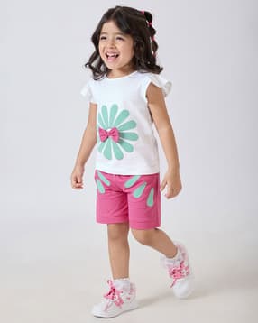 Girls Floral Print Top & Shorts Set-image-6