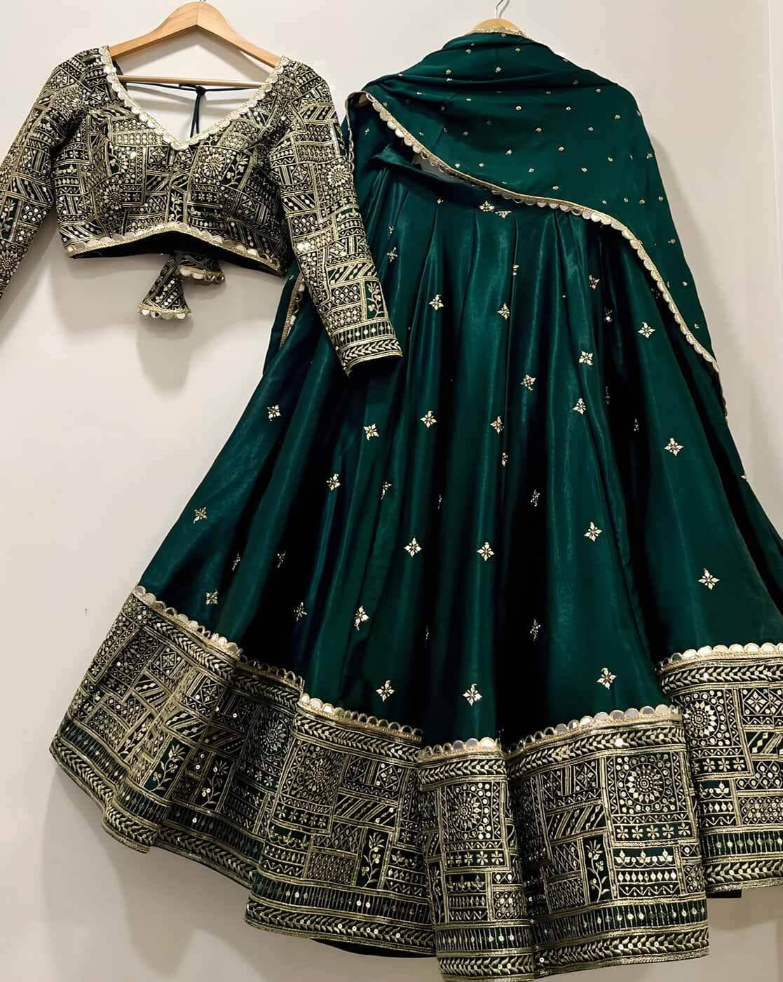 Nyrika Women Embroidered Flared Lehenga Choli Set with Dupatta For Women (Green, FS)