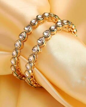 biba Women Set of 2 Gold-Plated Pearl-Studded Slip-On Bangles-picture-25