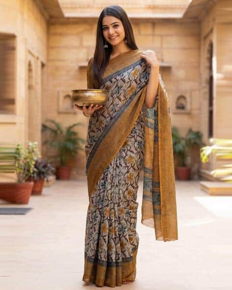 Nyrika Women Floral Woven Saree with Unstitched Blouse Piece
