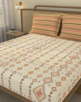 portico new york signature Cotton Printed Bedsheet with Pillow Cover-picture-22