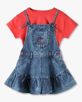 kg frendz Girls Washed Balloon Dungaree & T-Shirt Set-picture-39