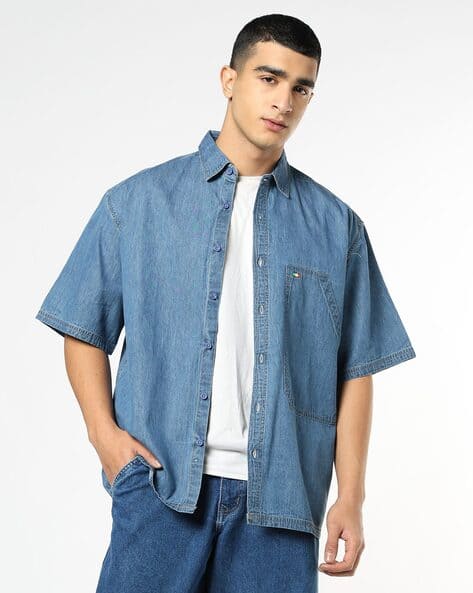 Buda Jeans Co Washed Boxy Fit Shirt with Patch Pocket