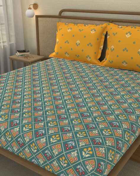 Portico New York Signature Cotton Printed Bedsheet with Pillow Cover