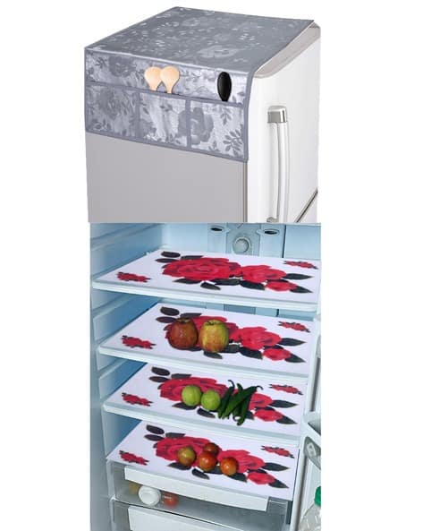 CROSMO Set of 5 Floral Print Fridge Mats with Top Cover