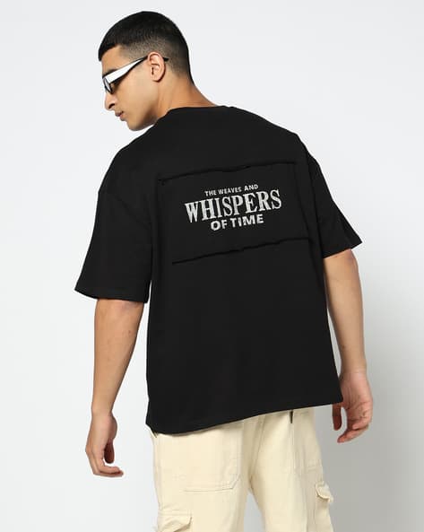 YOUSTA Men Typographic Print Oversized Fit Crew-Neck T-Shirt Offers & Cashback