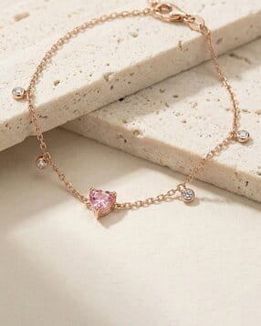 touch925 925 Silver Cubic Zirconia Pink Heart Bracelet-picture-45