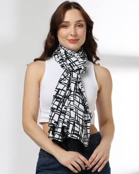 Women Printed Scarf with Tassels-image-31