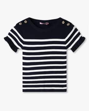 kg frendz Girls Striped Regular Fit Round-Neck T-Shirt-picture-38