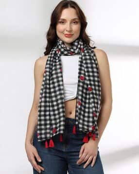 matchitt Women Checked Scarf with Tassels-picture-48