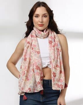 matchitt Women Floral Print Scarf with Tassels-picture-53