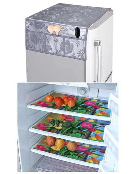 CROSMO Set of 4 Printed Fridge Mats with Top Cover