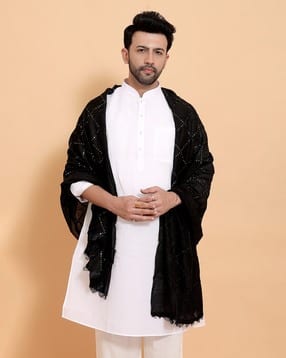 Men Embellished Dupatta with Tassels-image-5