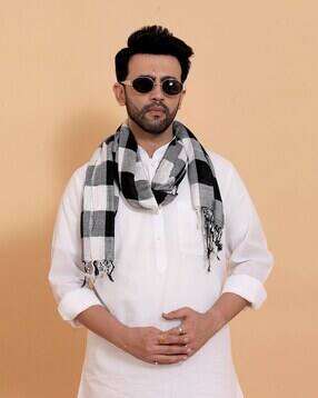 Men Checks Stole with Fringed Border-image-21