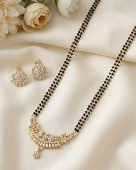 BRADO JEWELLERY Women Gold-Plated Beaded Mangalsutra with Earrings Set