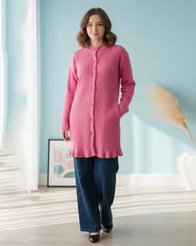muhuratam Women Ribbed Cardigan with Button Closure-picture-28