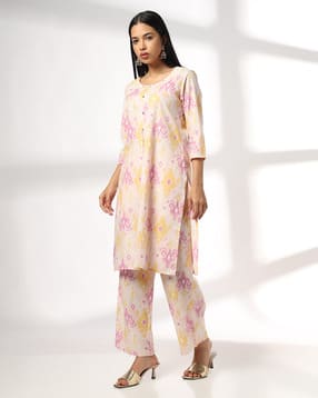 avaasa mix n' match Women Ikat Print Straight Kurta with Pants-picture-9