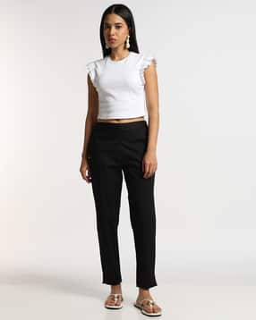svrnaa by azorte Women Solid Straight Fit Cotton Spandex Pants-picture-37