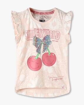 point cove Girls Graphic Print Regular Fit Round-Neck T-Shirt-picture-47