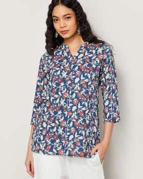 Women Printed Mandarin-Collar Kurti-image-0
