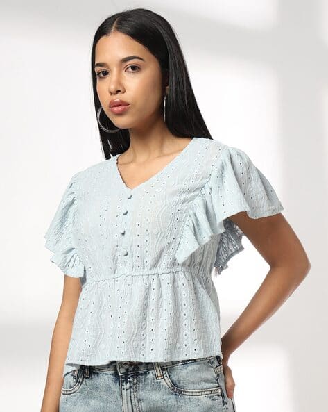 Women Schiffli Embroidered Tailored Fit Top