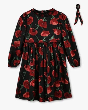 rio girls Girls Floral Print FIt & Flare Dress with Hair Band-picture-11