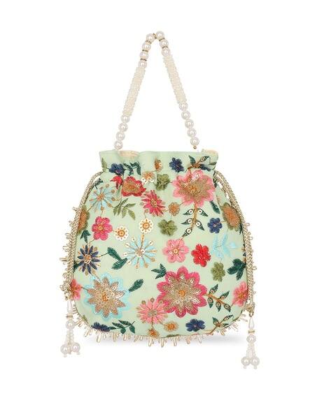 Lavie Embroidered Wristlet Potli Bag with Pearl Details
