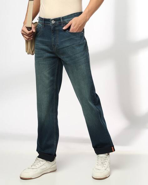 Men Lightly Washed Straight Jeans