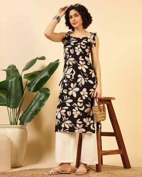 nyrika Women Floral Print Straight Kurti with Tie-Up-picture-10