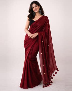 indie picks Handloom Cotton with Mirror Work and Latkans on Saree -picture-38