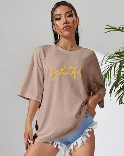 Buda Jeans Co Women Round Neck Oversize Printed Top