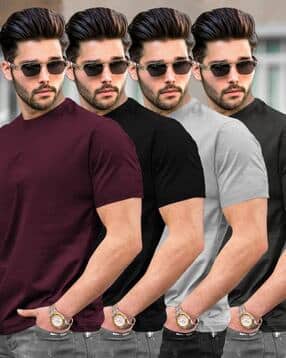 tripr Men Pack of 4 Regular Fit Round-Neck T-Shirts-picture-34
