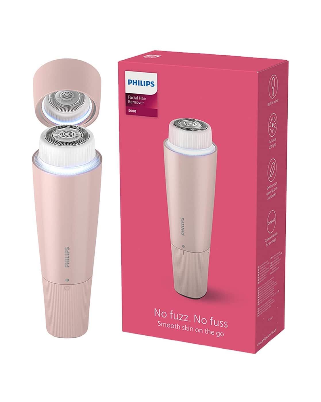 Philips Cordless Facial Hair Remover with Wide Hypoallergenic Head BRR454/00 - Pink