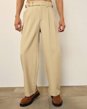 Men Relaxed Fit Single-Pleat Trousers with Insert Pockets-image-43