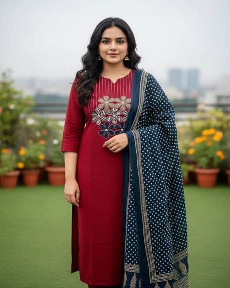BHARVITA Women Appliqued 3-Piece Straight Kurta Set