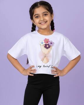 kiddopanti Girls Self-Design Regular Fit Cotton T-Shirt-picture-35