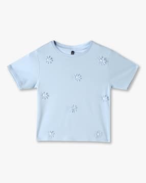 rio girls Girls Regular Fit Round T-Shirt with Floral Applique-picture-33