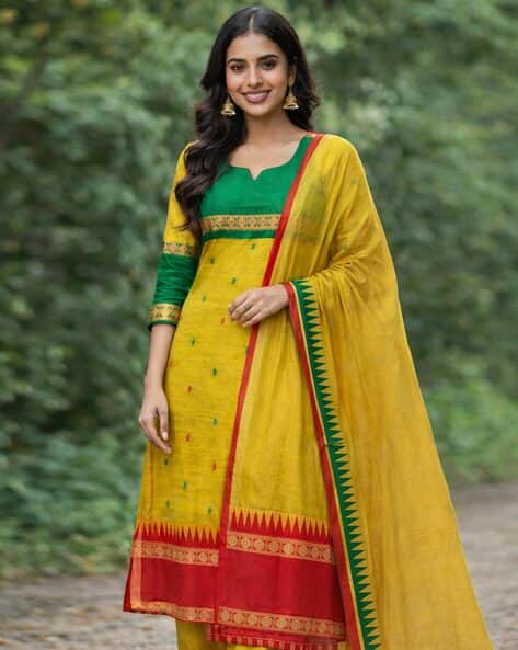 HB VENTURE Women Woven Print Straight Kurta & Dupatta Set
