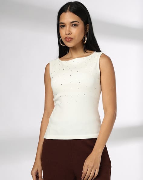 Women Embellished Boat-Neck Top